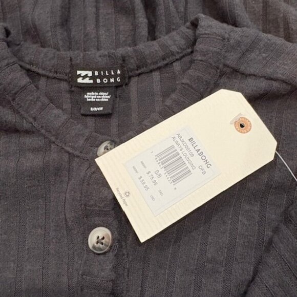 Billabong “Always Lounging” Ribbed Knit Babydoll Dress in Off-Black – Size Small - Picture 4 of 7